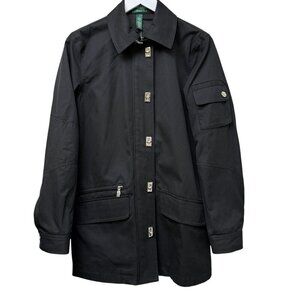 LAUREN RALPH LAUREN Black Jacket Small Womens Zip Toggle Logo Preppy Utility NWT